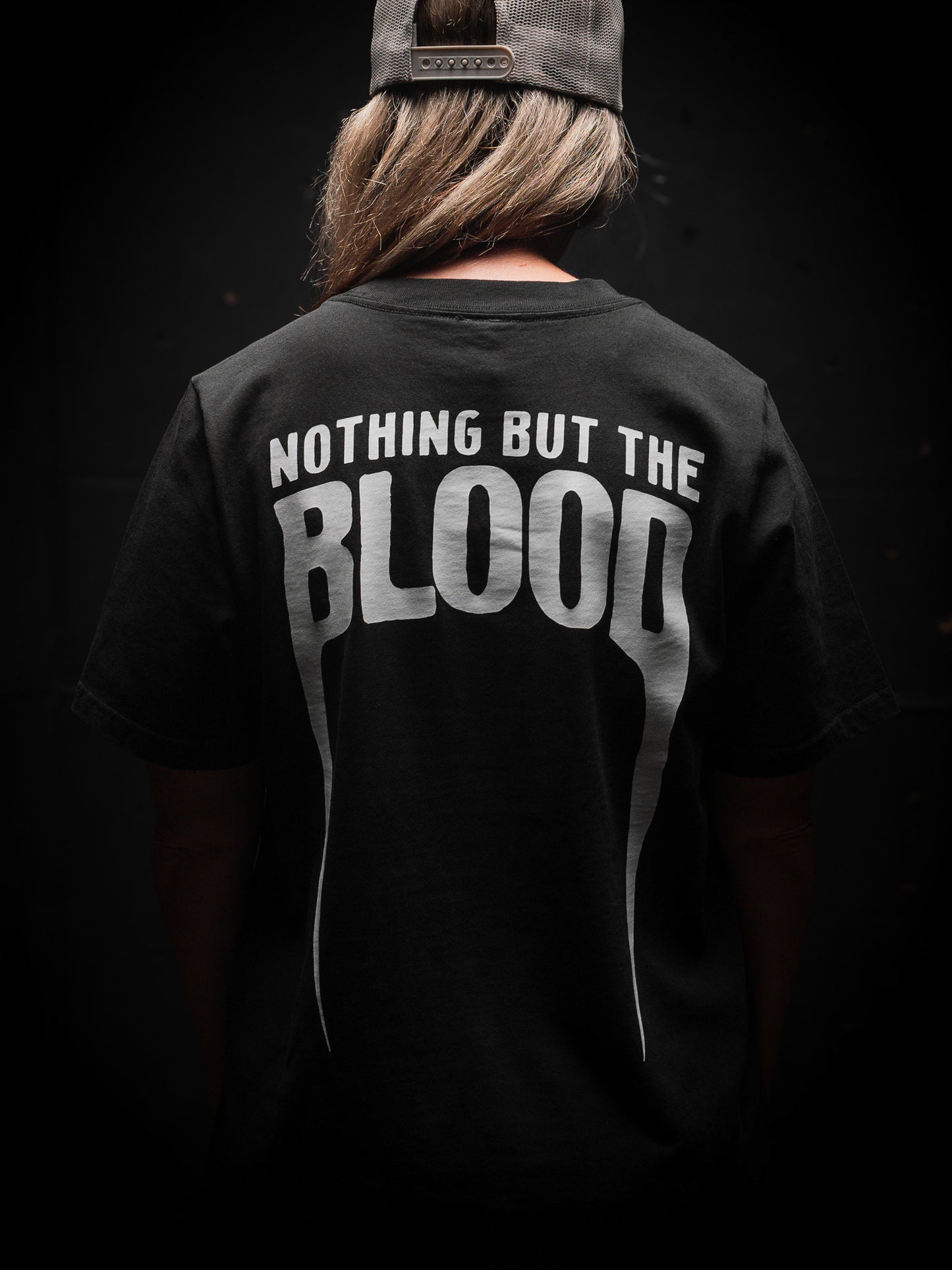 [NEW] WOMEN - NOTHING BUT THE BLOOD HEAVY TEE IN FADED BLACK 7.1 oz