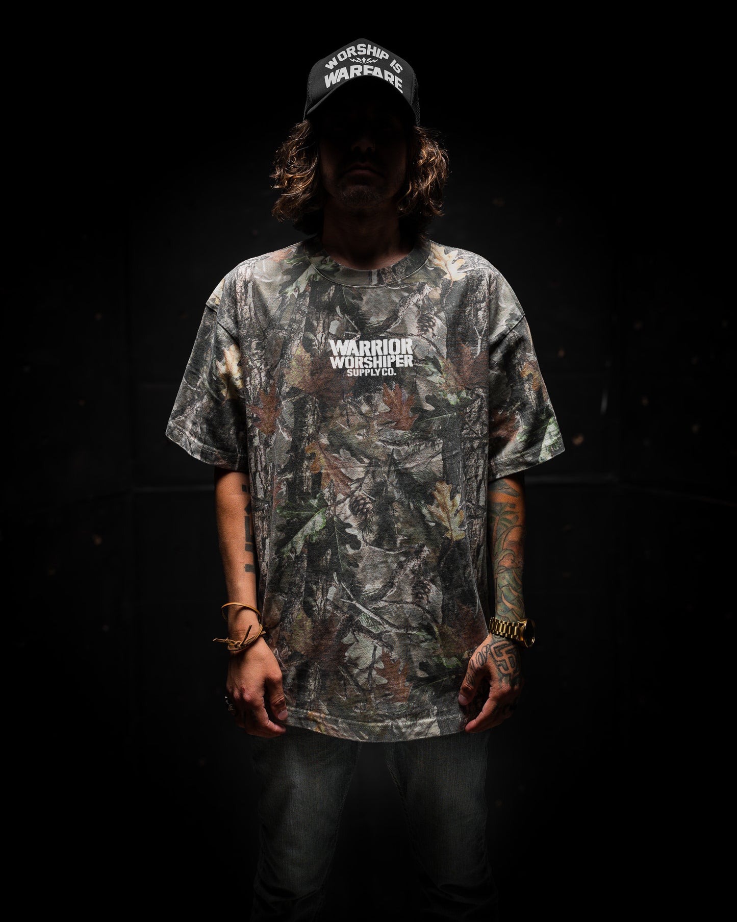 [NEW] WORSHIP IS WARFARE V2 OVERSIZED BOX TEE 7.5 oz IN REAL TREE CAMO