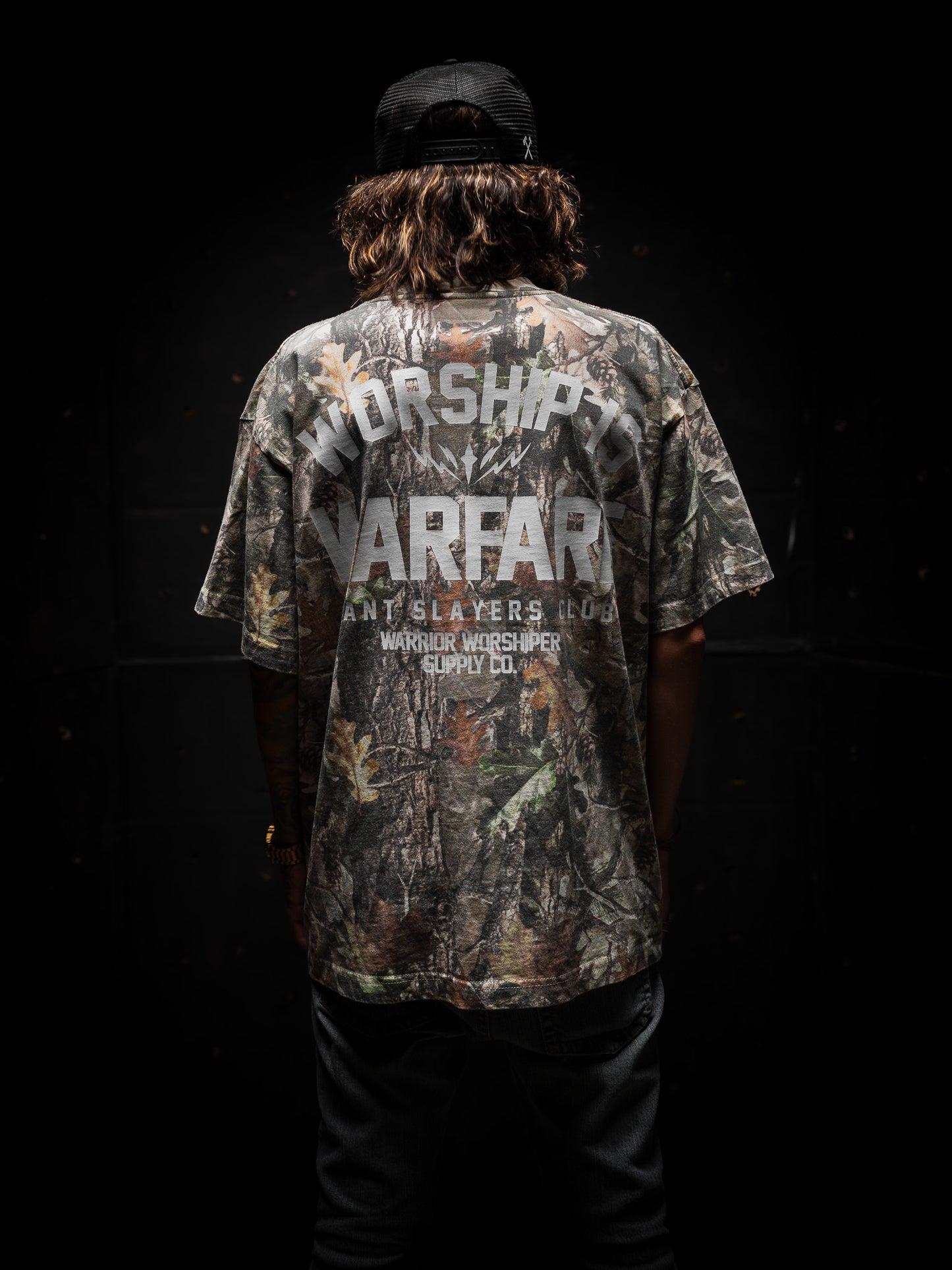 [NEW] WORSHIP IS WARFARE V2 OVERSIZED BOX TEE 7.5 oz IN REAL TREE CAMO
