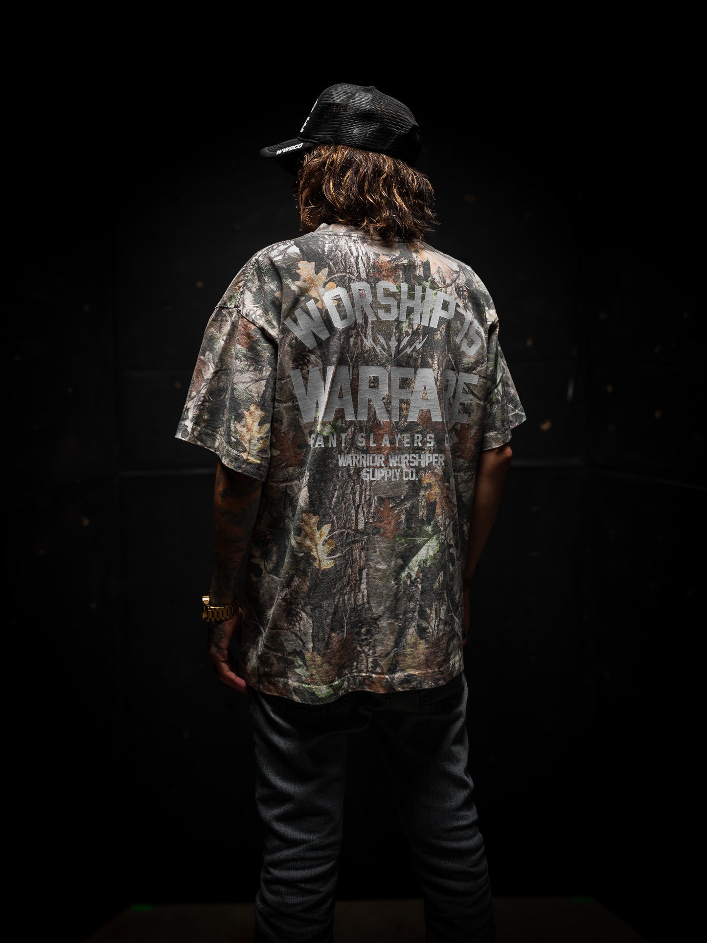 [NEW] WORSHIP IS WARFARE V2 OVERSIZED BOX TEE 7.5 oz IN REAL TREE CAMO