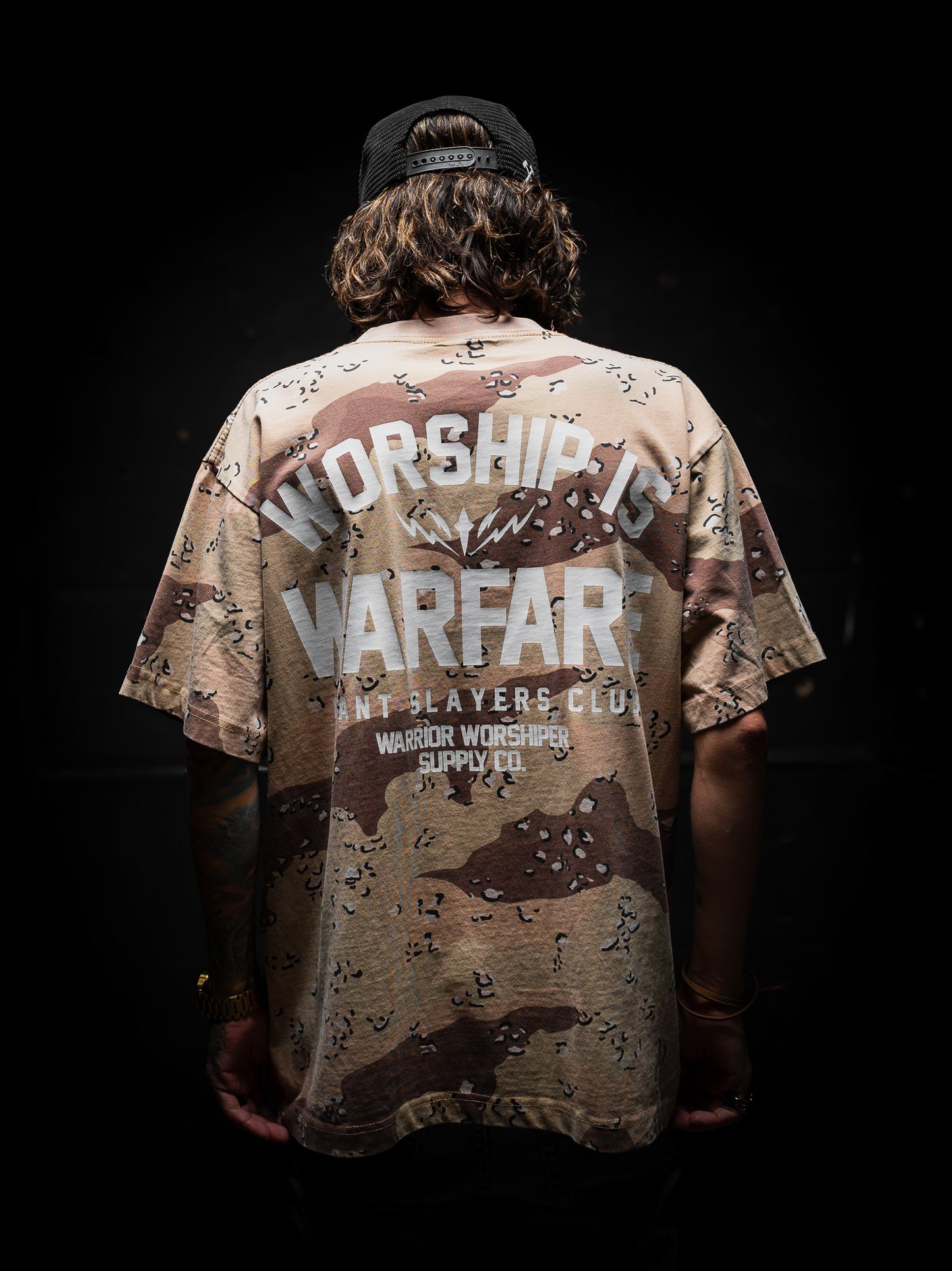 [NEW] WORSHIP IS WARFARE V2 OVERSIZED BOX TEE 7.5 oz IN VINTAGE DESERT CAMO