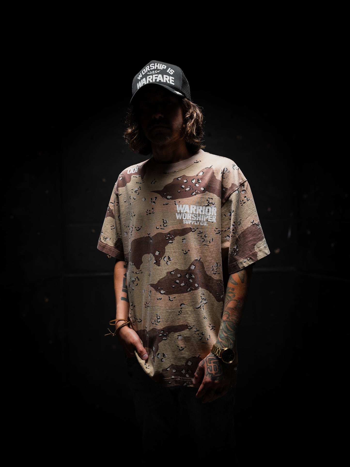 [NEW] WORSHIP IS WARFARE V2 OVERSIZED BOX TEE 7.5 oz IN VINTAGE DESERT CAMO
