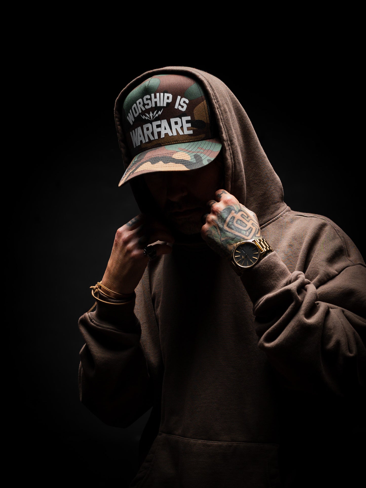 WORSHIP IS WARFARE CAMO SNAPBACK HAT [SMALL BATCH]