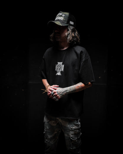 [NEW] ROARING LION  "PREMIUM" OVERSIZED "RAW EDGE" CROP HEAVY TEE IN BLACK