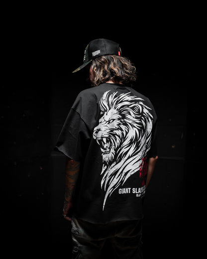 [NEW] ROARING LION  "PREMIUM" OVERSIZED "RAW EDGE" CROP HEAVY TEE IN BLACK