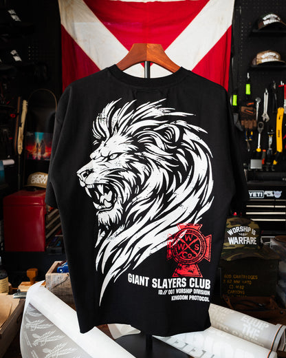 [NEW] ROARING LION  "PREMIUM" OVERSIZED "RAW EDGE" CROP HEAVY TEE IN BLACK