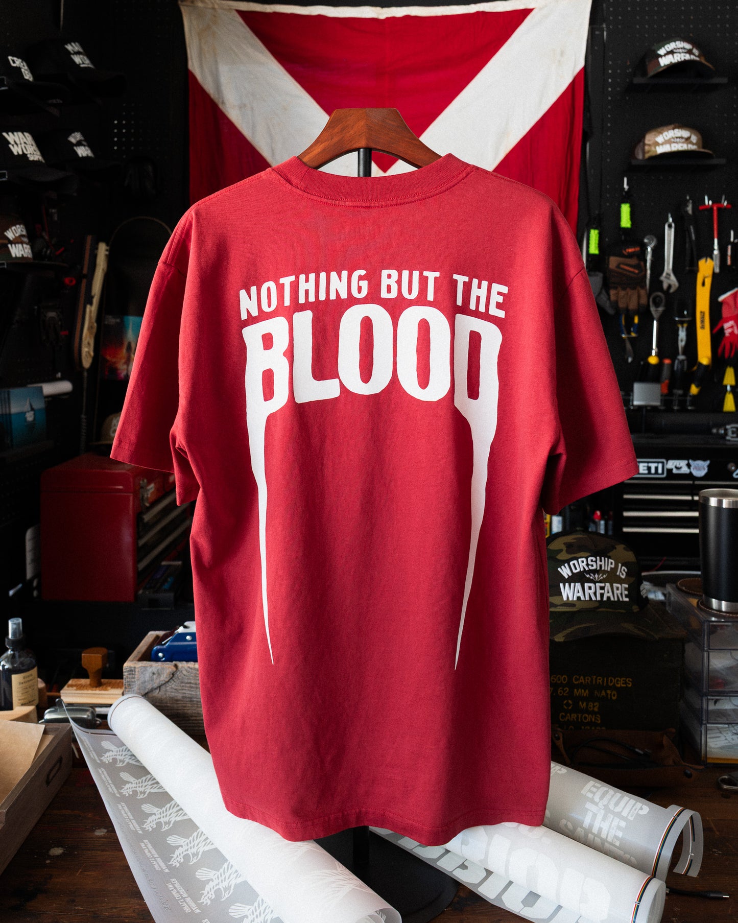 NOTHING BUT THE BLOOD HEAVY TEE IN FADED RED 7.1 oz [LAST BATCH]