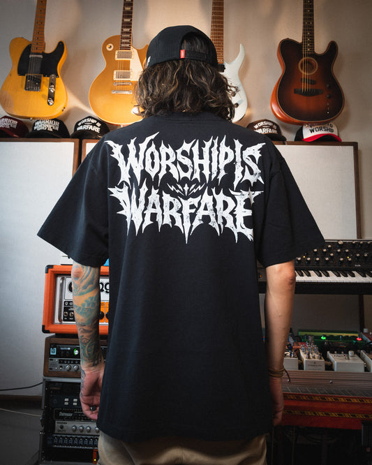 [NEW] WORSHIP IS WARFARE "METAL EDITION" "PREMIUM" O/S BOX TEE 7.5 oz IN RUSTIC BLACK