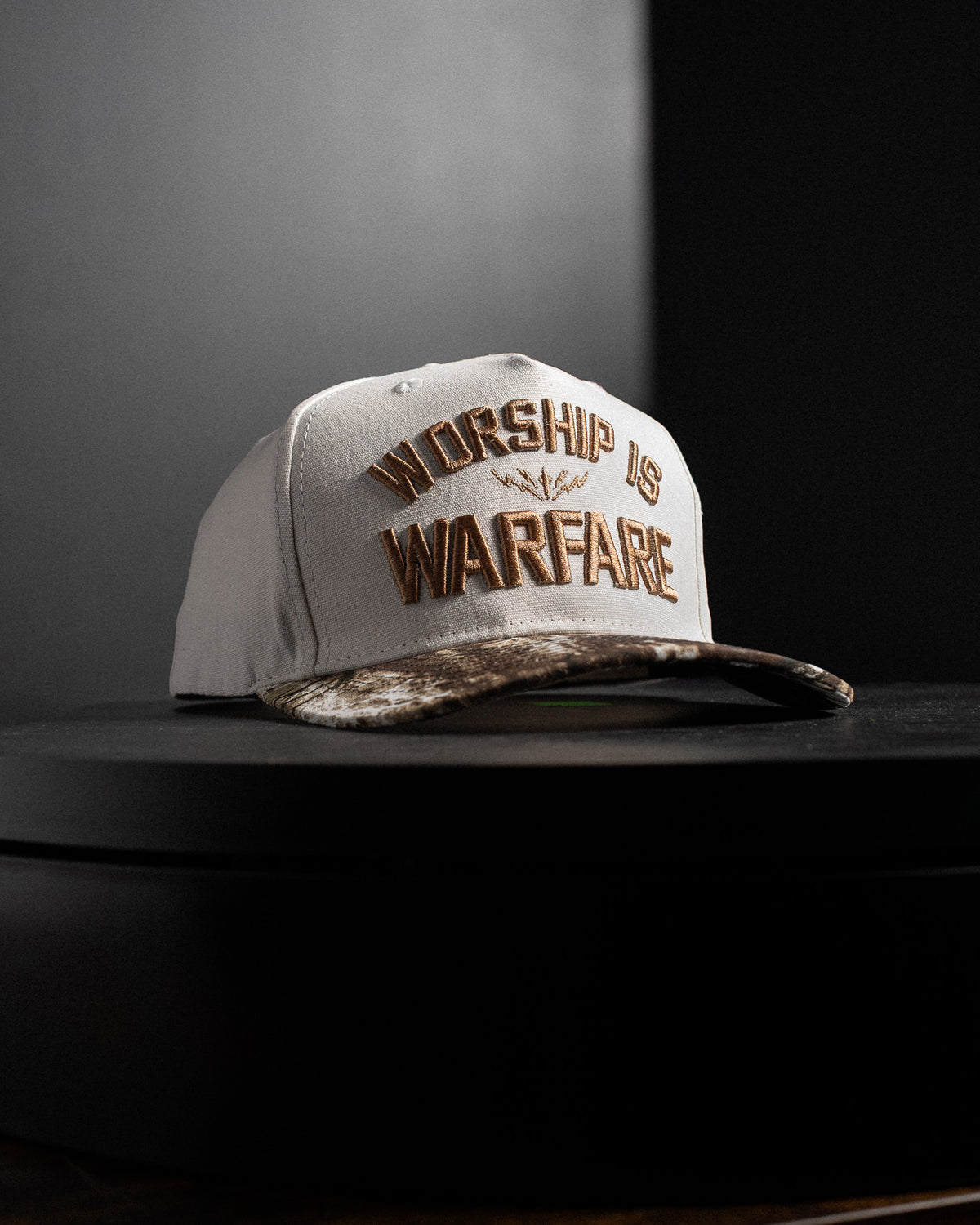 [NEW] "WORSHIP IS WARFARE" CREME/ TREE CAMO HAT (LIMITED BATCH 001)