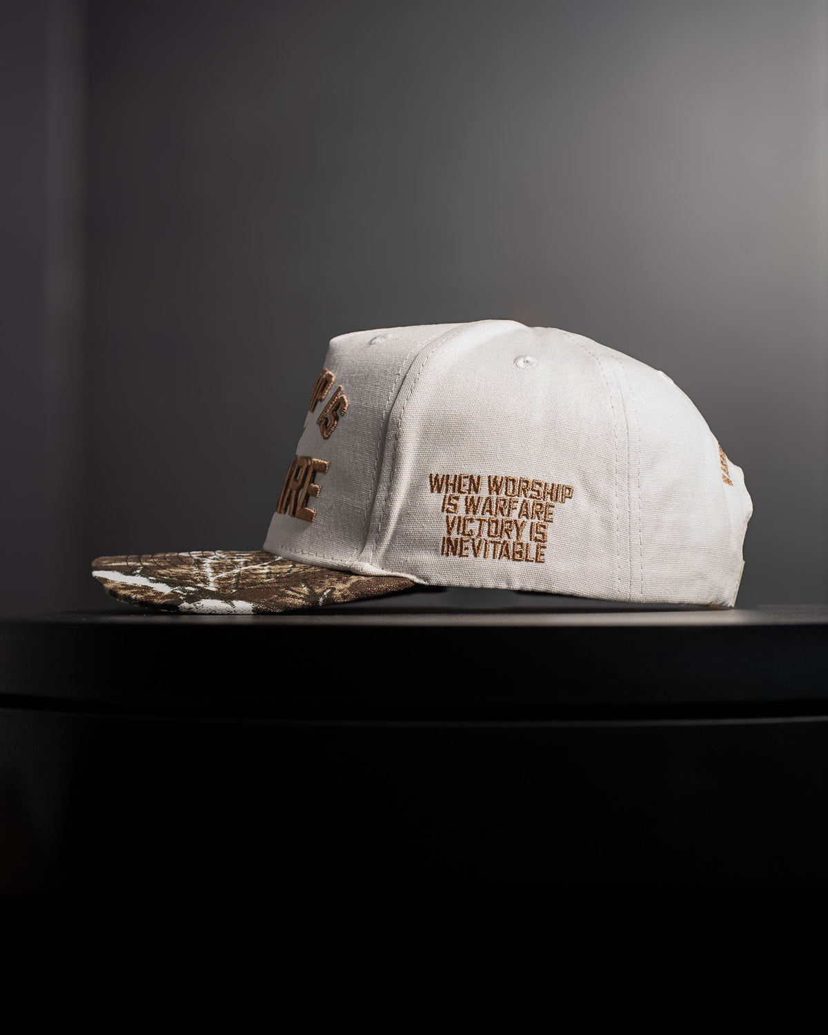 [NEW] "WORSHIP IS WARFARE" CREME/ TREE CAMO HAT (LIMITED BATCH 001)