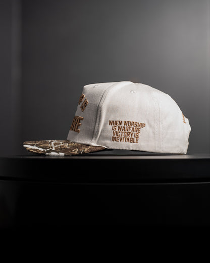 [NEW] "WORSHIP IS WARFARE" CREME/ TREE CAMO HAT (LIMITED BATCH 001)