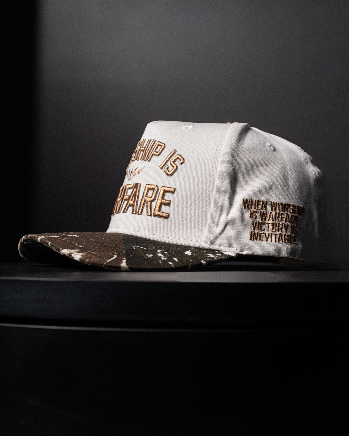 [NEW] "WORSHIP IS WARFARE" CREME/ TREE CAMO HAT (LIMITED BATCH 001)