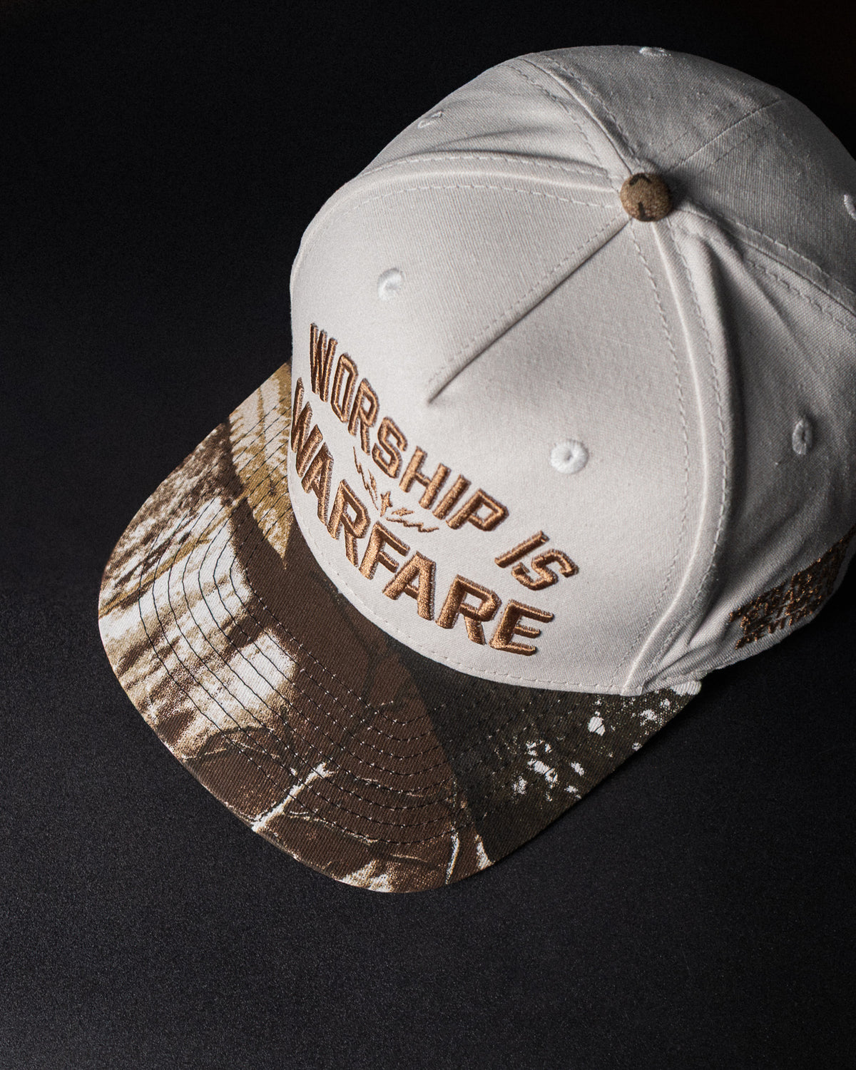 [NEW] "WORSHIP IS WARFARE" CREME/ TREE CAMO HAT (LIMITED BATCH 001)