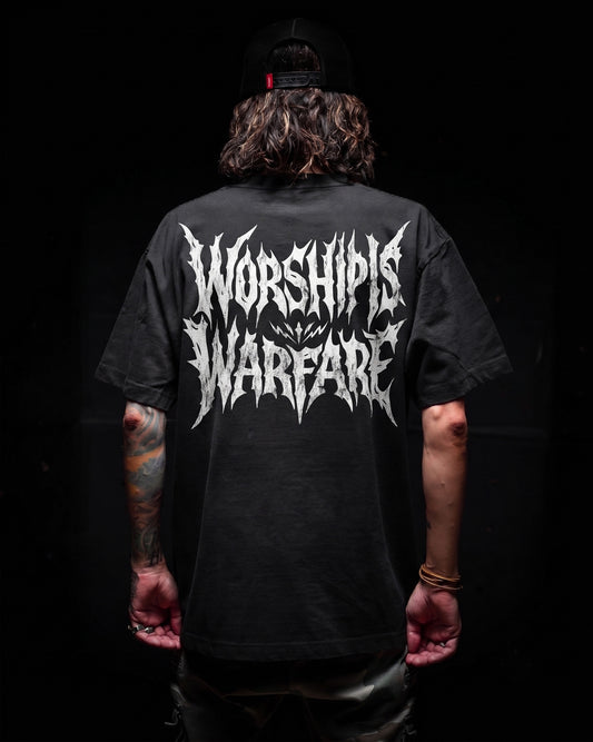 [NEW] WORSHIP IS WARFARE "METAL EDITION" "PREMIUM" O/S BOX TEE 7.5 oz IN RUSTIC BLACK